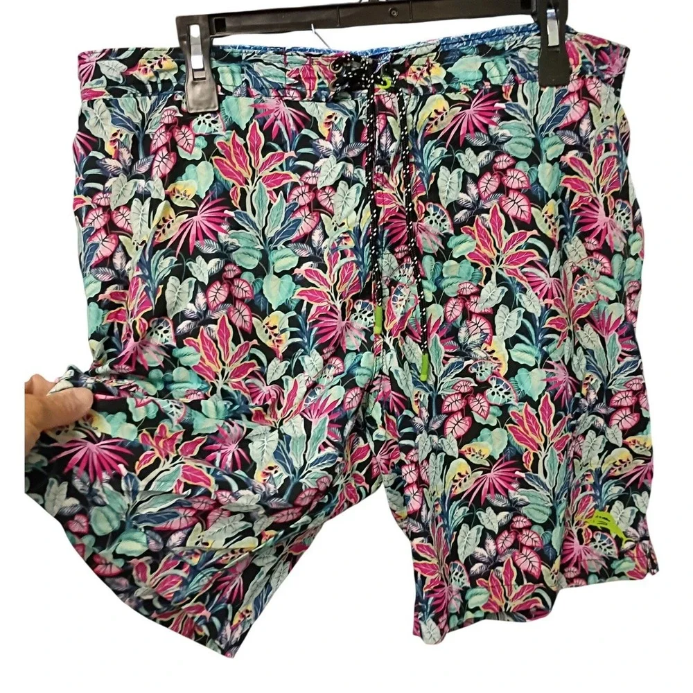 Tommy Bahama Mens XL Tropical Floral Swim Trunks Naples Board Shorts Neon Pink